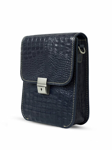 Leather Cross Body Bag Crocodile Black
