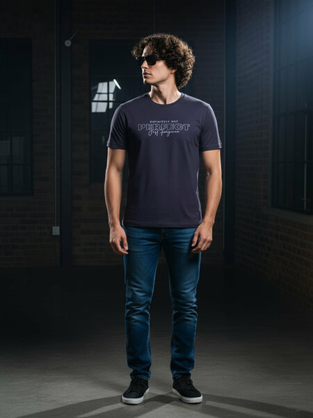 Navy Graphic Half Sleeves Men’s T-Shirt (GT-99)