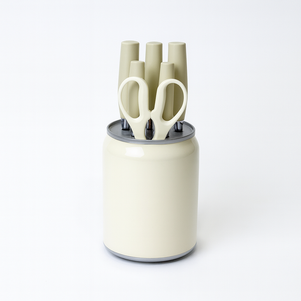 7 Pcs Stainless Steel Knife Set with Modern Block – Available in White, Grey & Black
