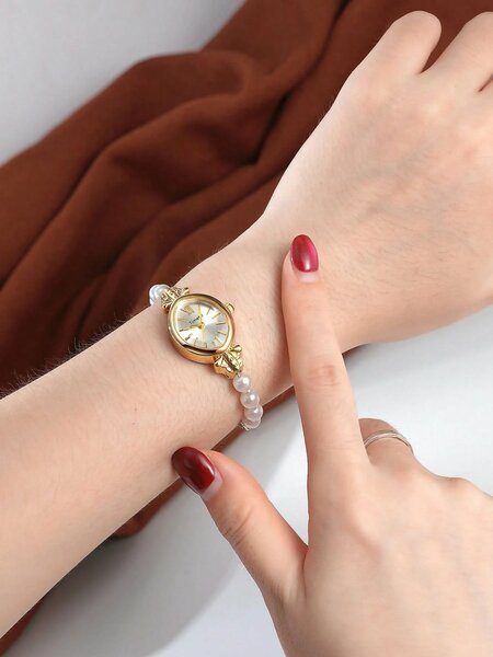 Shein - 1Pc Women Vintage Gradient Bar Scale Dial Quartz Watch