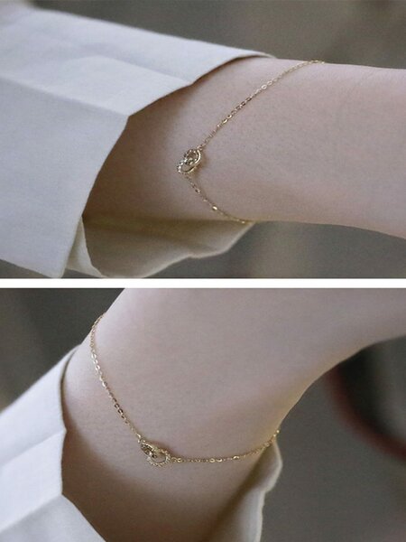 Shein - 1pc Luxurious Japanese Korean S925 Sterling Silver Loop By Loop Bracelet For Women Circular Double Ring Gold Plated Bracelets Gift