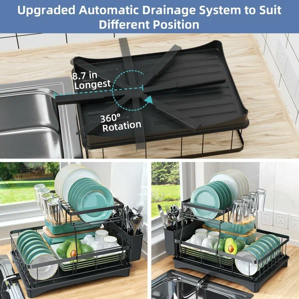 Home.Co - Dish Drainer Rack With Glass Holders