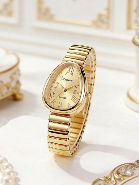 Shein - 1pc Unique Elegant Prominent Snake Head Dial Women's Watch -  Gold