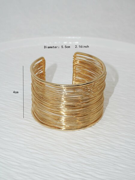 Shein - European And American Classic Trendy Luxury Women's Fashion 4.0cm Wide Gold-color Iron Wire Wrapped Iron Alloy Bangle
