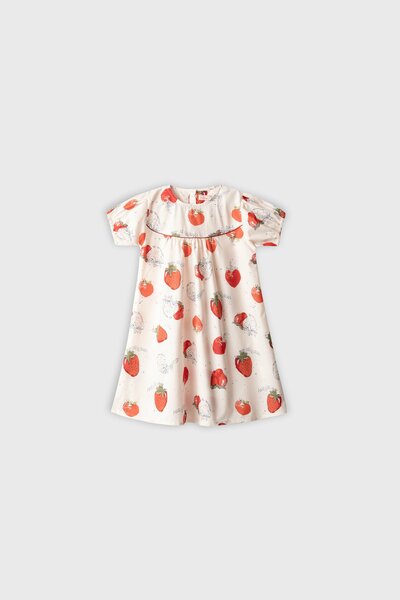 Strawberry Sketch Printed Cotton Dress