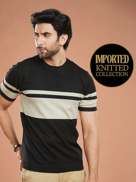 Black & Fawn Premium Knitted Crew Neck T-Shirt (SKCN-031)