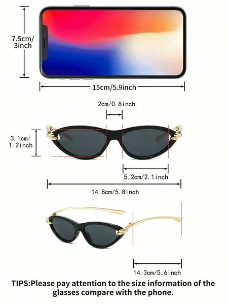Shein - 1 Pair Womens Black Cat Eye Hollow PC Frame