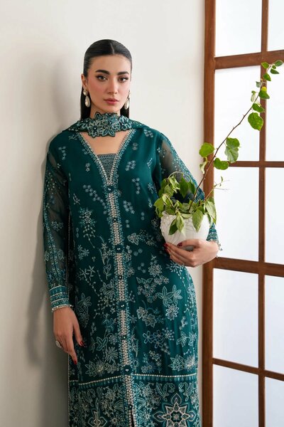 Xenia Formals Unstitched Embroidered Chiffon 3 Piece Suit D-02 Azari - Festive Collection