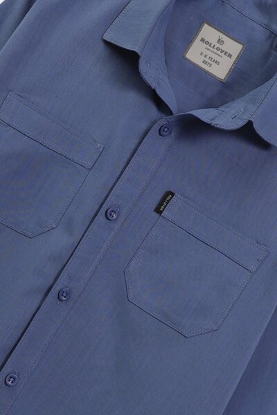 Boys Solid Blue Cotton Shirt