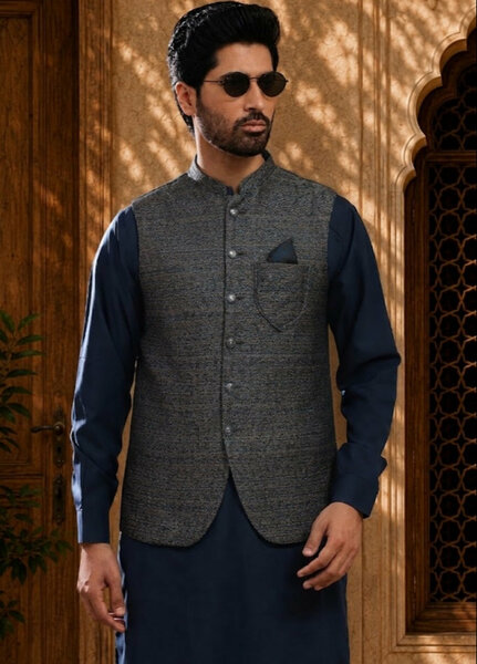 TGM Mens RTW Textured Blended Cotton 3 Piece Suit Meridian Ink Festive Collection