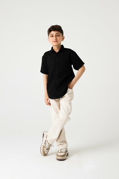 Boys Black Rocket Button Shirt