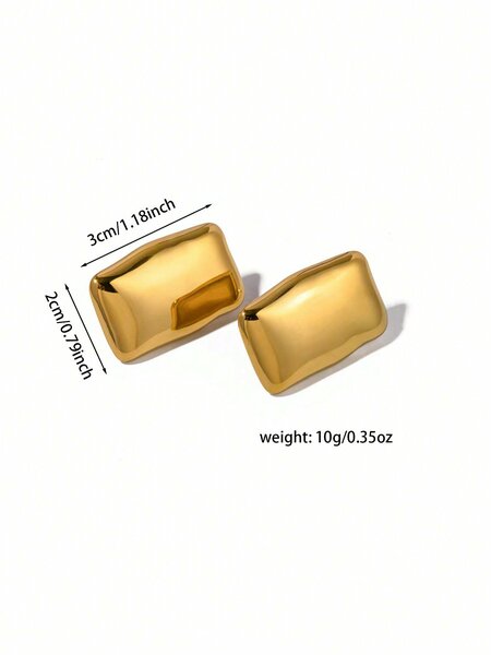 Shein - 1pair Simple & Fashionable European & American Style Irregular Rectangle Shaped Earrings For Women's Everyday Wear, Vacation & Party Accessory
