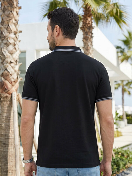 Black Contrast Tipping Polo T-Shirt (POLO-1287)