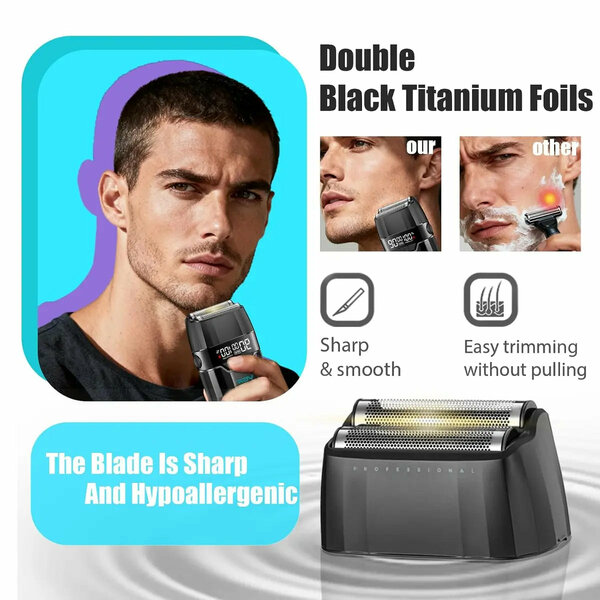 VGR - V-308 Professional Double Foil Shaver 9000RPM Cordless Head Shaver with Titanium Foils, LED Display