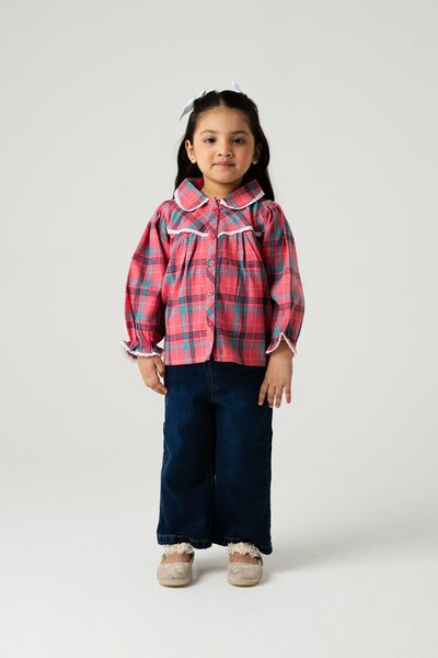 Rosewood Check Lace Flannel Top