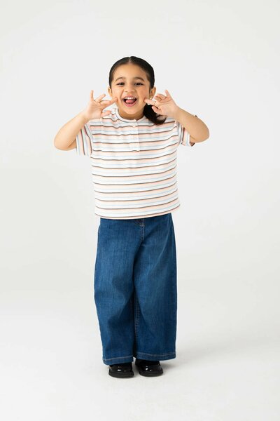 Girls Lycra Striped Henley Tee
