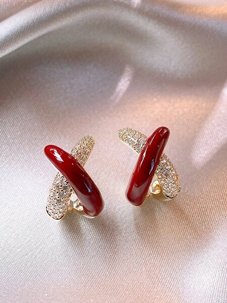 Shein - Korean Ins Style Red Cross 925 Sterling Silver Needle Stud Earrings With Unique Design, High-End Women's Earrings 2023