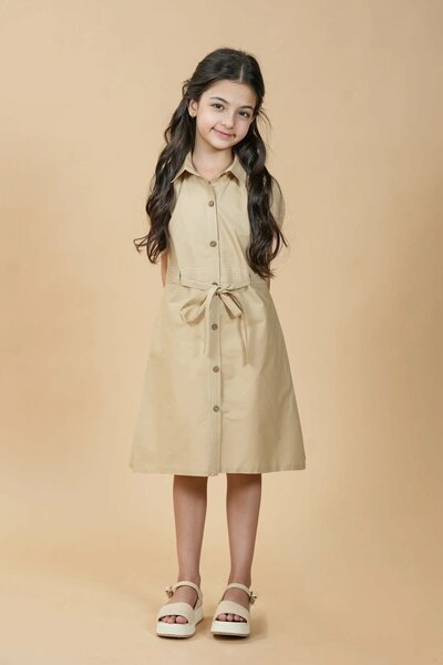 Safari | Pure cotton shirt dress with waist tie & box pleat