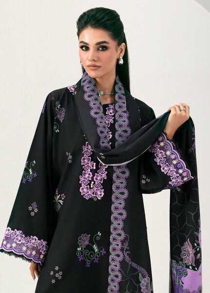 Q prints by Qalamkar Unstitched Embroidered Slub Linen 3 Piece Suit QLK26ULQ Sajal QPW-09B - Winter Collection