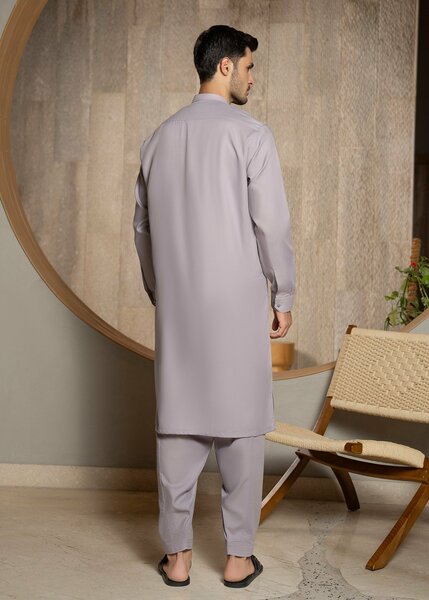 Buraq Men RTW Solids Wash N Wear Kurta Shalwar Suit Light lavender Ban Casual Collection