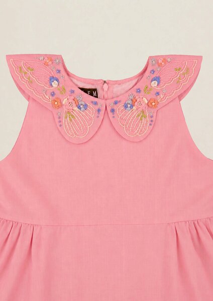Blush | Cotton dress with hand-embroidered butterfly motifs