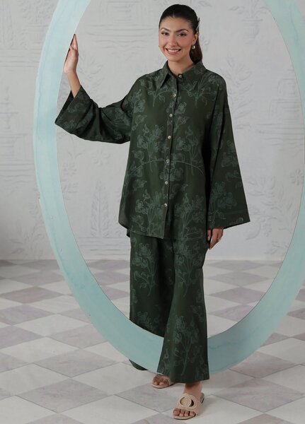 Sahar Women RTW Embroidered Jacquard 2 Piece Suit Emerald Breeze Casual Collection