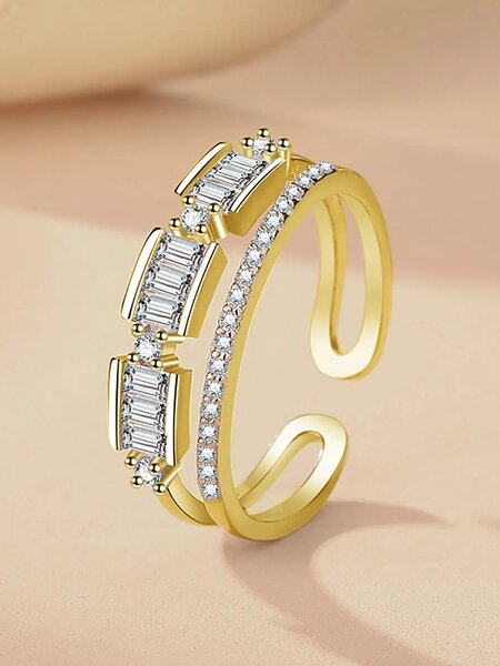 Shein - 1pc Sterling Silver Cubic Zirconia Decor Cuff Ring