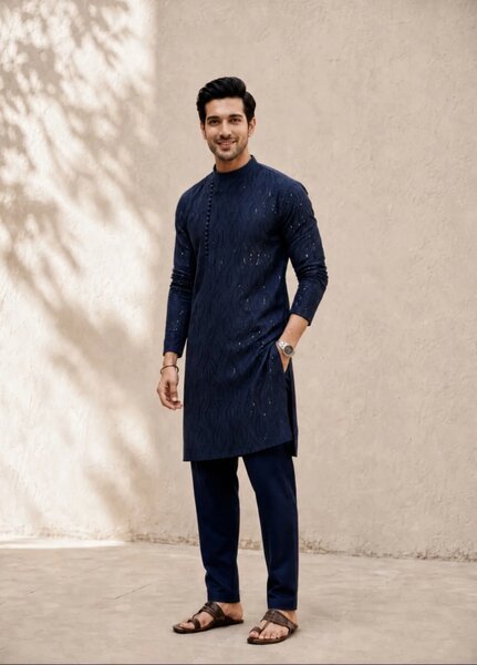 TGM Mens RTW Chikankari Chikankari Kurta Pajama Suit Eminence Blue Festive Collection