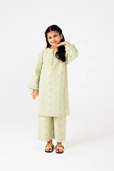 Soft Green Printed Cotton Kurta Set - 2pc