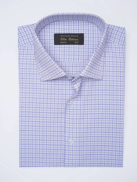 White & Blue Checkered, Elite Edition, Cutaway Collar Men’s Formal Shirt (FS-2637)