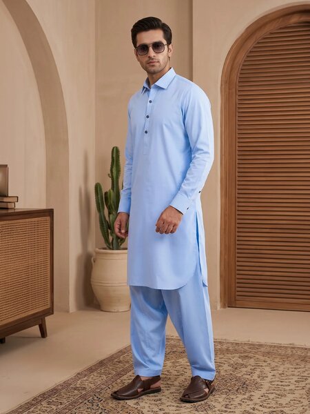 Sky Blue Designer Shalwar Kameez (SK-772)