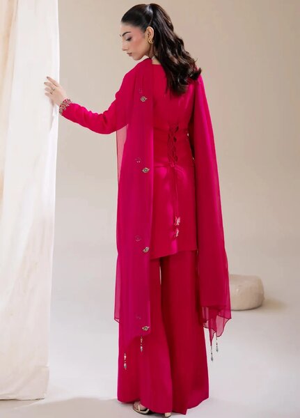 Alee Malic RTW Hand Work Raw Silk 3 Piece Suit Crimson - Wedding Collection