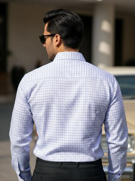 White & Blue Checkered, Elite Edition, Cutaway Collar Men’s Formal Shirt (FS-2637)