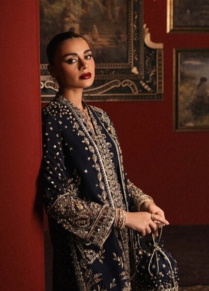 Lamore by Sardinia Unstitched Hand work Silk 3 Piece Suit SR26ULW Regal Navy 1904 - Wedding Collection