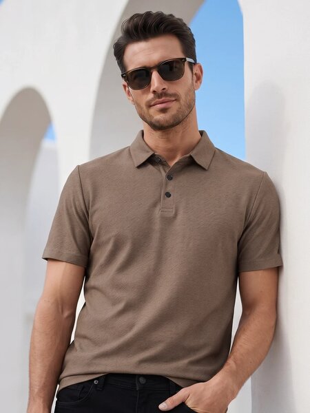 Brown Textured Nylon Spandex Polo (POLO-1365)