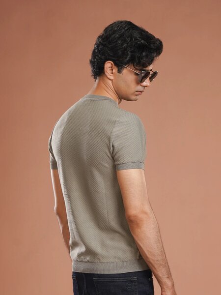 Dark Grey Premium Knitted Crew Neck T-Shirt (SKCN-029)