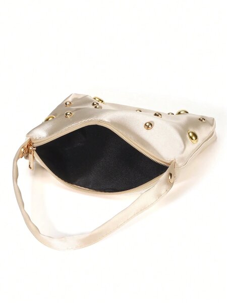 Shein - Bae Plain Elegant Fashion Minimalist Satin Pearl Magnetic Triangular Handbag