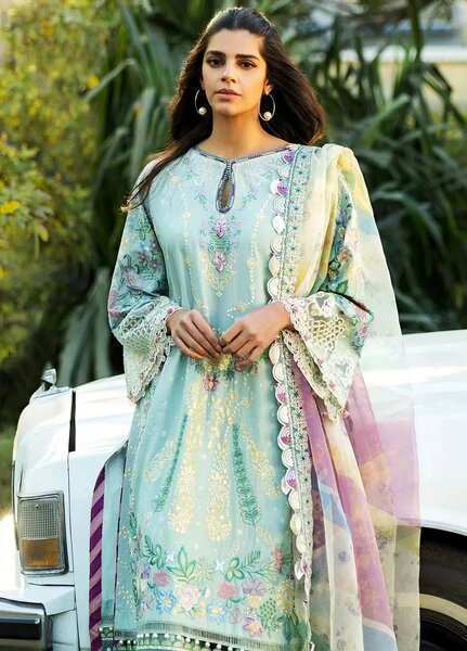 Siraa by Sadaf Fawad Khan Embroidered Lawn Suits Unstitched 3 Piece SDF25S D-3A Mid Summer Evening - Summer Collection