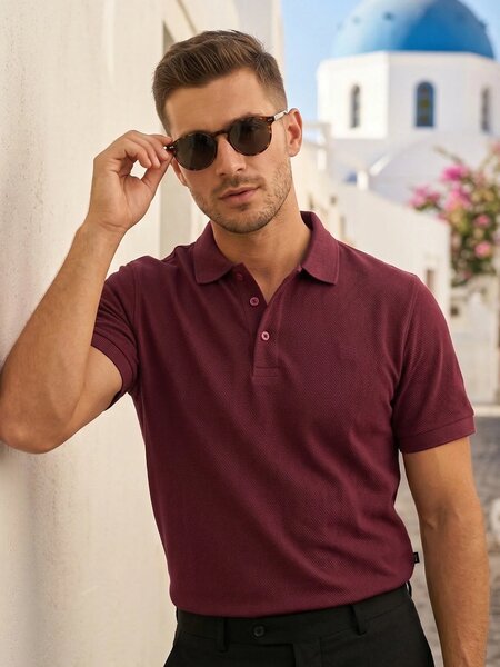 Maroon Textured Half Sleeves Popcorn Polo T-Shirt (POLO-959)