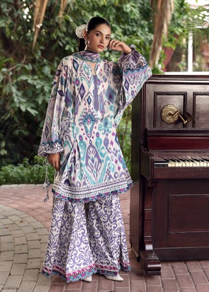 Belladore by Elaf Premium Unstitched Printed Lawn 3 Piece Suit EL26ULB Prism EPA-2A - Summer Collection