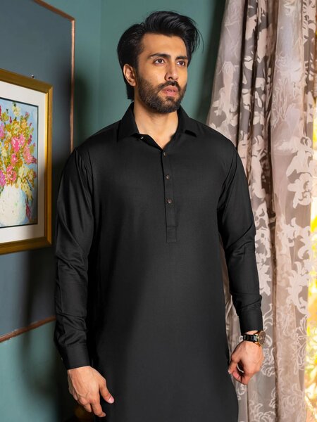 Black Plain Exclusive Range Designer Shalwar Kameez (SK-563)