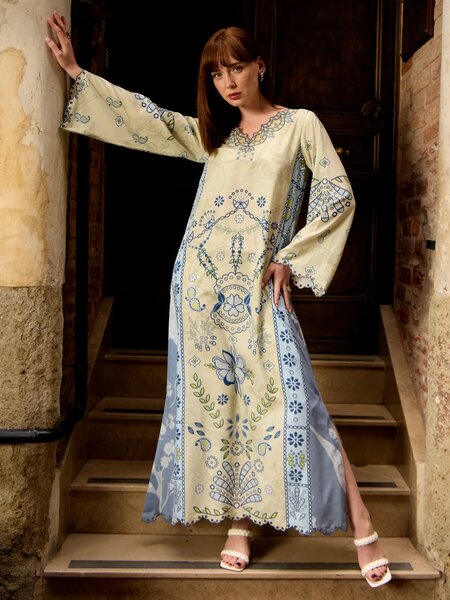 Amelle - Printed+Embroidered  Kaftan