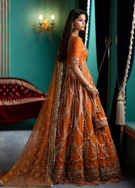 Afsana by Zevk Unstitched Embroidered Net 3 Piece Suit ZV26UAW Naranji - Wedding Collection