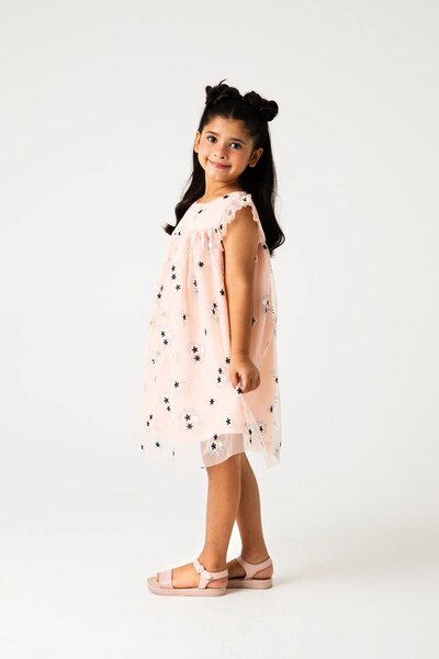 Peach Floral Net Dress