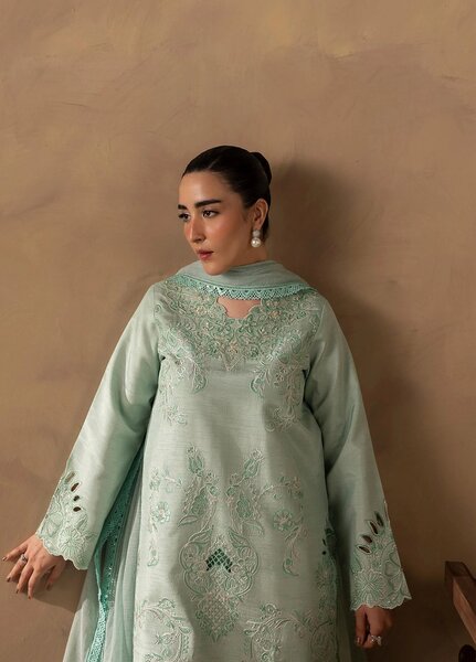 Silah by Rajbari Unstitched Embroidered Korean Silk 3 Piece Suit RB26US Celeste - Festive Collection