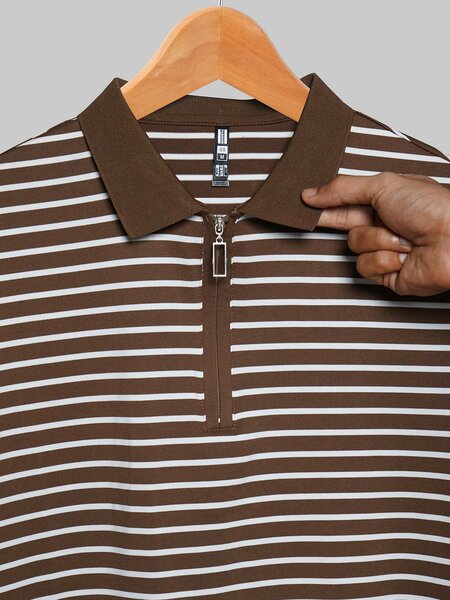 Golden Brown & White Yarn Dyed Polo T-Shirt (POLO-1257)