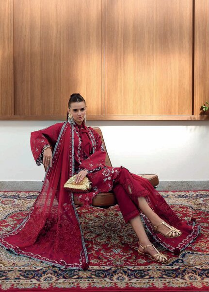 Qalamkar Chikankari Unstitched Embroidered Lawn 3 Piece Suit QLK26UCL CM-03 Ruby - Summer Collection