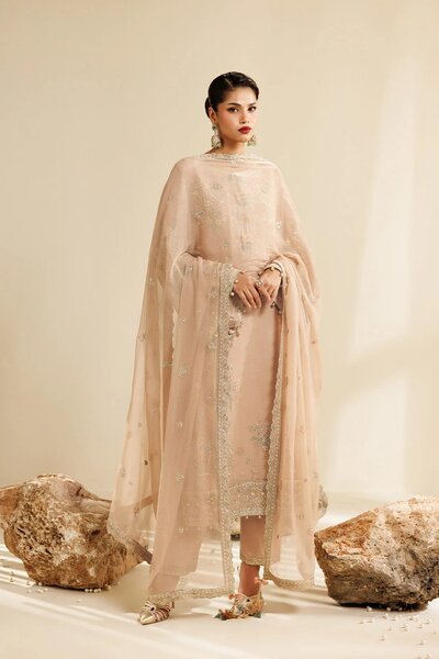 Sireine by Alizeh Fashion Unstitched Embroidered Chiffon 3 Piece Suit AF26UCS AF-CH-2288-DUNE - Festive Collection