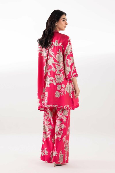 Stitched Printed Satin Shirt + Boot Pants