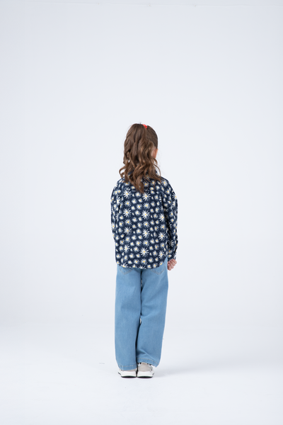 Navy Spark Flannel Top